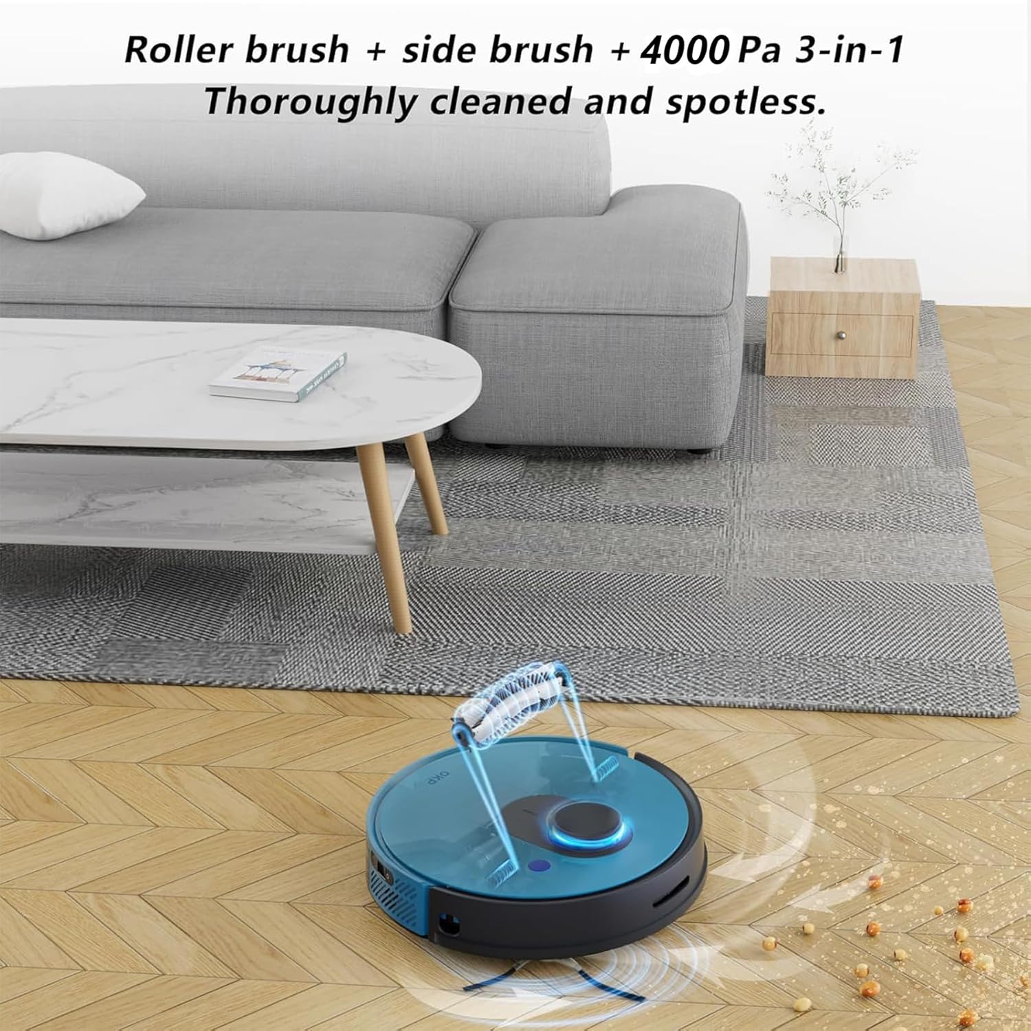 Aspirator robot OKP L1, navigare laser, 3800Pa, autonomie 120 min, anti-incurcare, 500ml, albastru