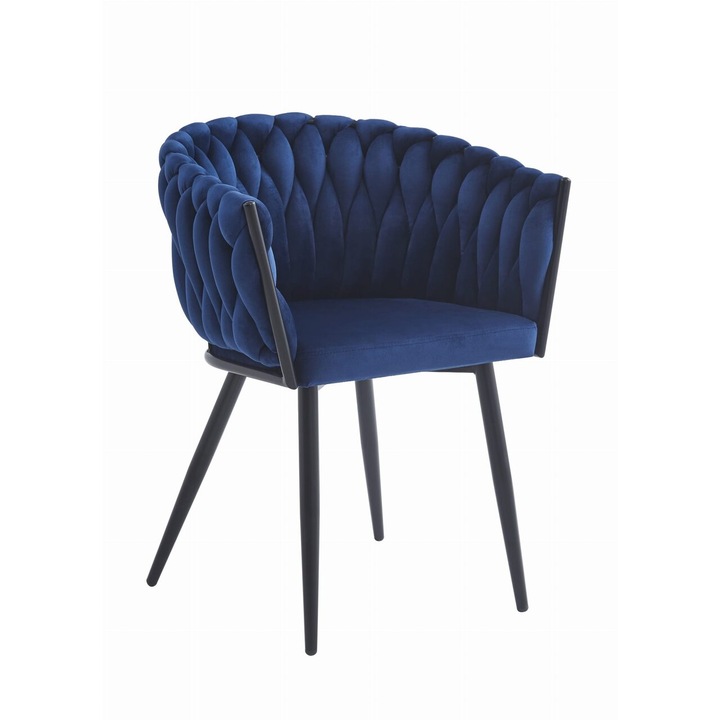 Konyha/nappali fotel stílusú szék, Artool, Orion, bársony, fém, sötétkék és fekete, 61x55x79 cm