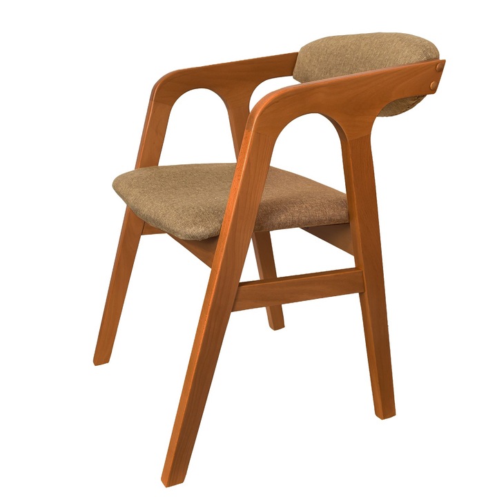 Scaun Dining Relax, Metru Patrat, din lemn masiv de fag, solid si rezistent, cu durata lunga de viata, design Scandinav-Nordic, cu sezut moale si tapitat, model: Nuc - stofa Maro