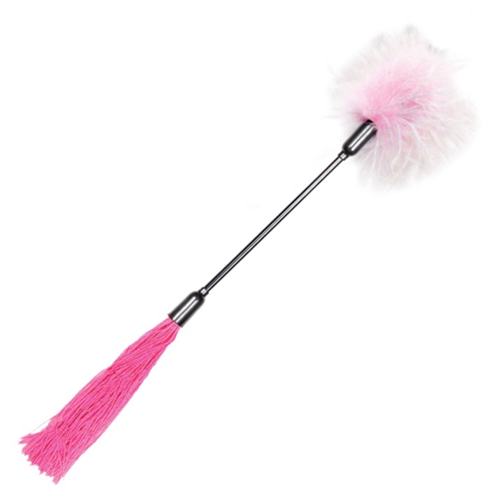 Камшик Sex & Mischief Whip & Tickle, 40 см, Розов/Бял