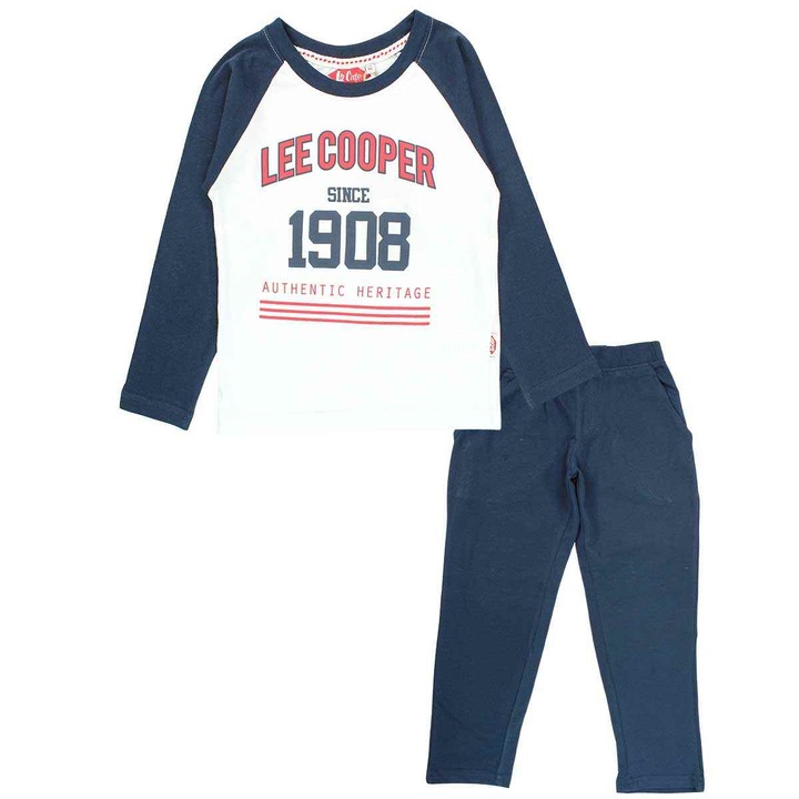 Pijamale copii cu maneca lunga, albastru/alb, cu buzunare laterale, Lee Cooper