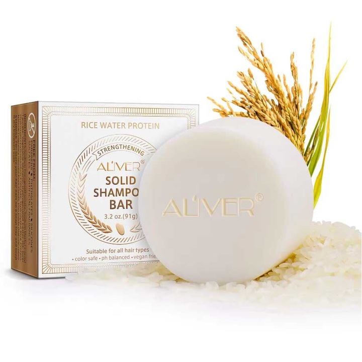 Sampon Solid cu Proteine din Orez pentru Intarirea Firului de Par, Crestere si Regenerare, Aliver, 91 g