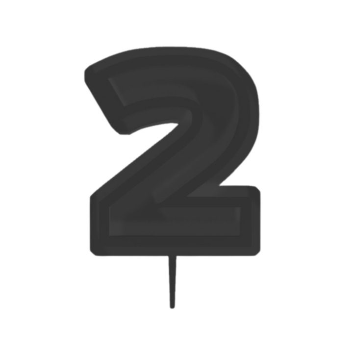 Gyertyatartó tortafedő, "2", születésnapi, 100 X 68 mm fekete