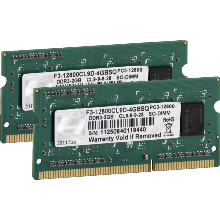 Оперативна памет G.Skill 4GB /1600 DDR3 Notebook RAM KIT (2x2GB) (F3-12800CL9D-4GBSQ)