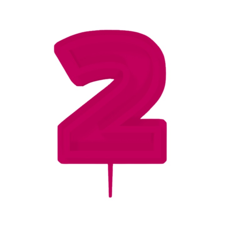 Gyertyatartó tortafedő, "2", születésnapi, 100 X 68 mm málna rózsaszín