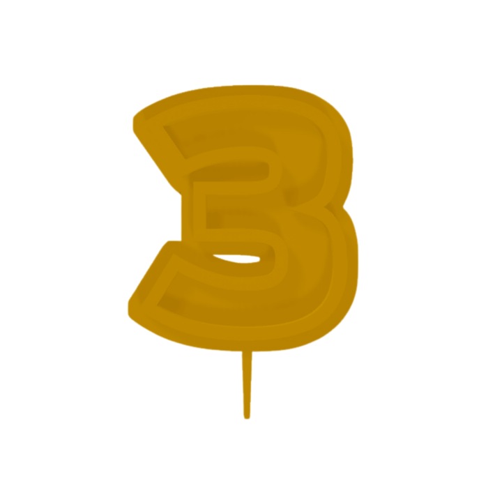 Gyertyatartó tortalap, "3", születésnap, 100 X 70 mm arany