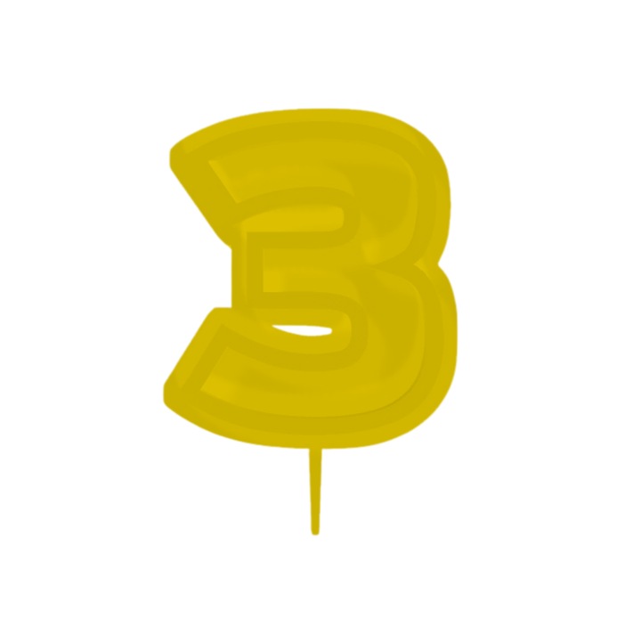 Свещник за торта, "3", рожден ден, 100 X 70 mm жълт