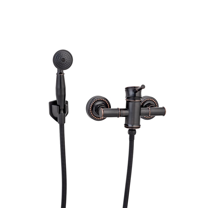 Смесител за душ кабина, стенен монтаж, стил бамбук, антично черно, Venus Star