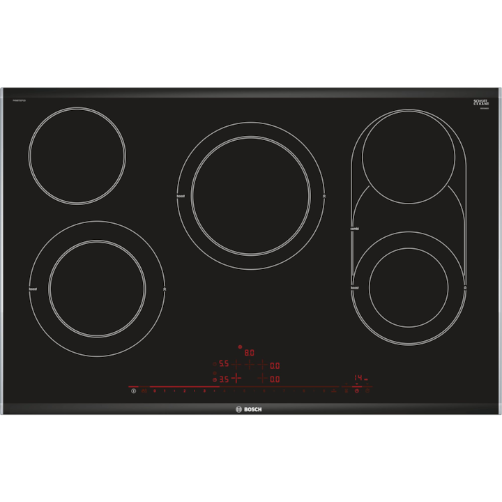 Plita incorporata, Bosch, Serie 8 PKM875DP1D Negru, otel inoxidabil, 5 zone