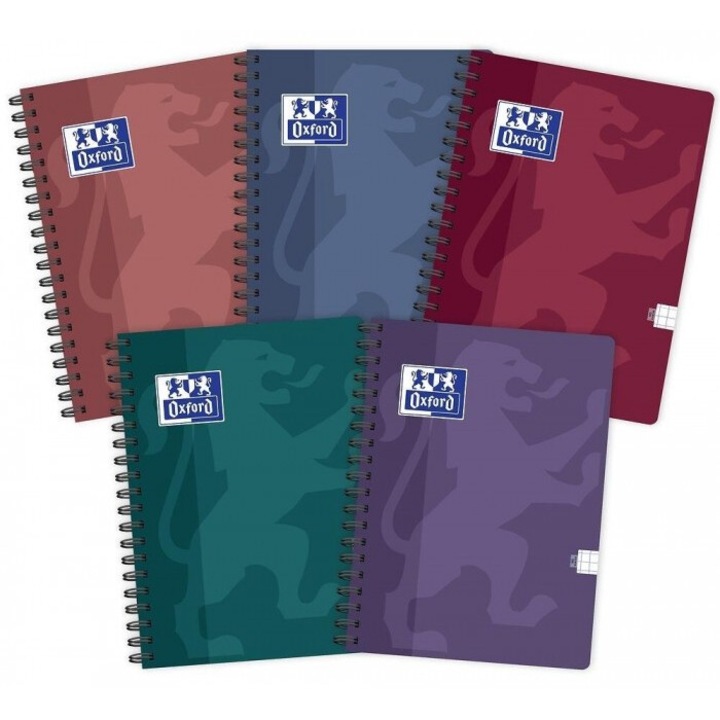 Set 5 Caiete, Oxford, A4, 100 file in carouri, culori moderne