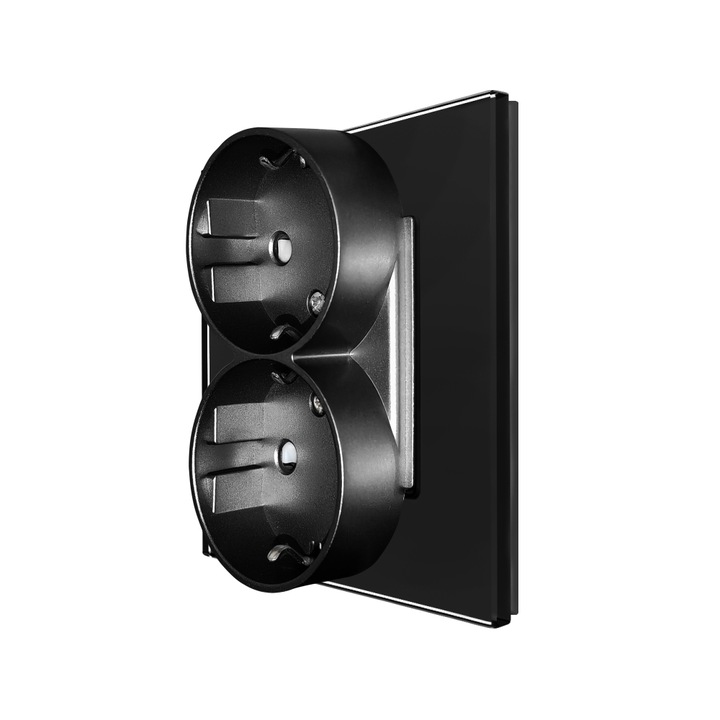 Priza Dubla LUXION cu Rama din Sticla Pentru Doza Simpla, Negru, LX-MP210GF-B