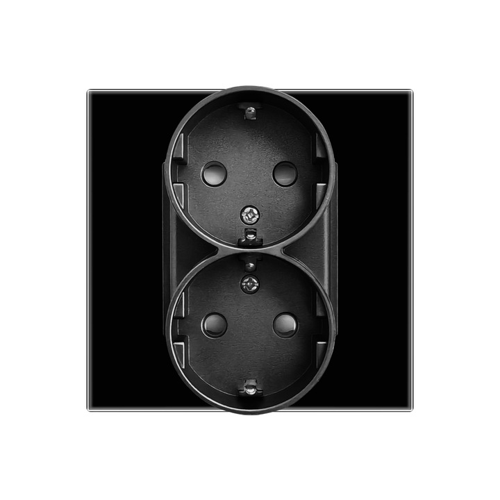 Priza Dubla LUXION cu Rama din Sticla Pentru Doza Simpla, Negru, LX-MP210GF-B