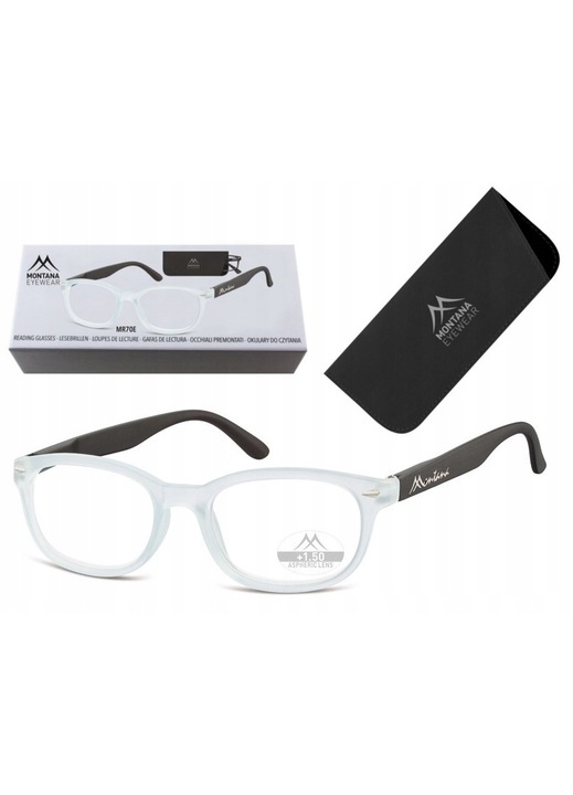 Ochelari de lectura Montana MR70E, asferici, flexibili, UV400, alb-negru, 51x18x135mm, set cu etui si laveta