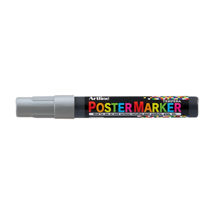 Marker pentru poster ARTLINE, corp plastic, varf rotund 2mm - argintiu
