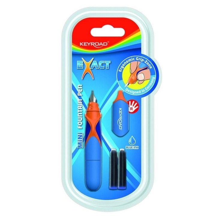 Set stilou Keyroad, 2 cartuse cerneala albastra, blister, 90x178 mm