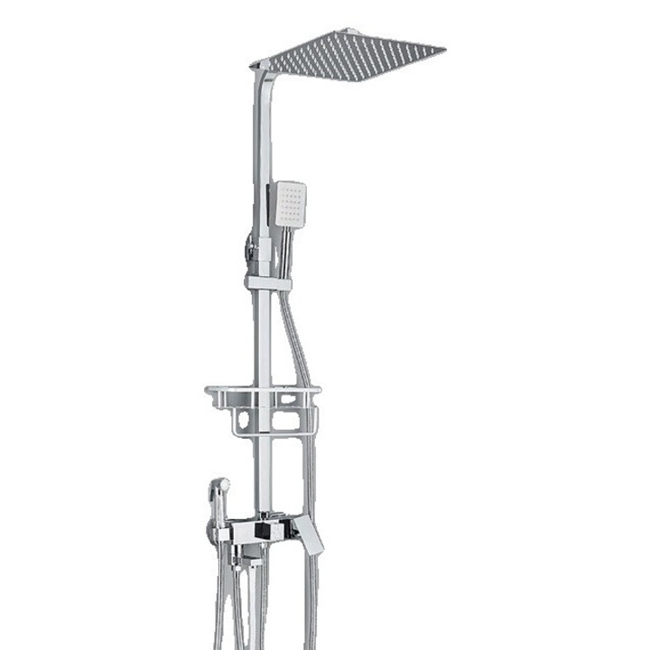 Coloana de dus montata pe perete, 4 functii, finisaj rezistent la rugina, alama, 8"