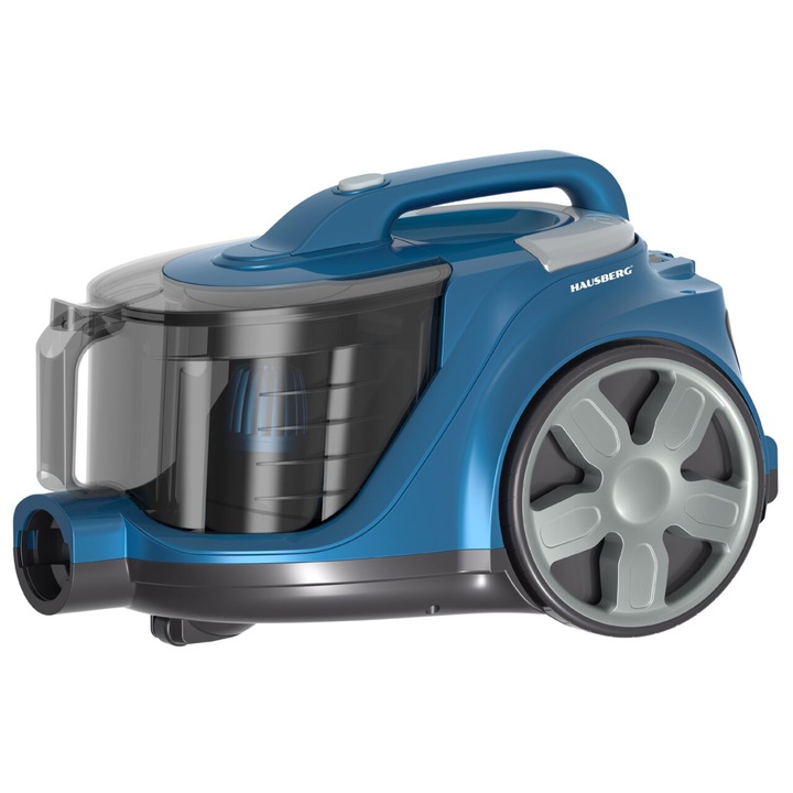Прахосмукачка без торба HAUSBERG HB-2821BL, 1200-1800W, мултициклон, сухо засмукване, капацитет 3 литра, HEPA филтър, контрол на скоростта, автоматично навиване на кабела, синьо-черно