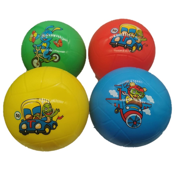 Set de 4 mingi de cauciuc, material gros, marime 15-16cm, modele diferite, VisionXXI