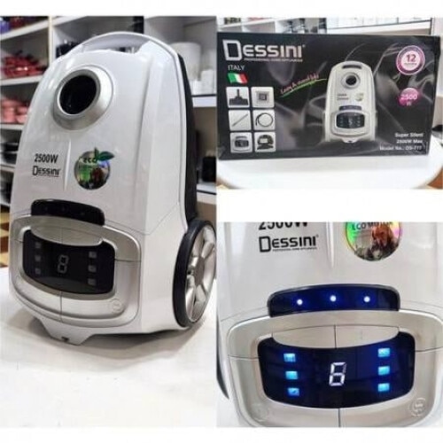 Aspirator DESSINI 2500W cu filtru de aer HEPA si LED Display, cablu 5 m, Alb