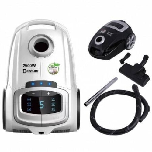 Aspirator DESSINI 2500W cu filtru de aer HEPA si LED Display, cablu 5 m, Alb