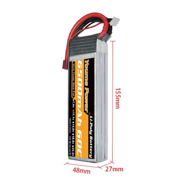 Acumulator Lipo, capacitate mare, 4S 6500mAh 60C, XT60