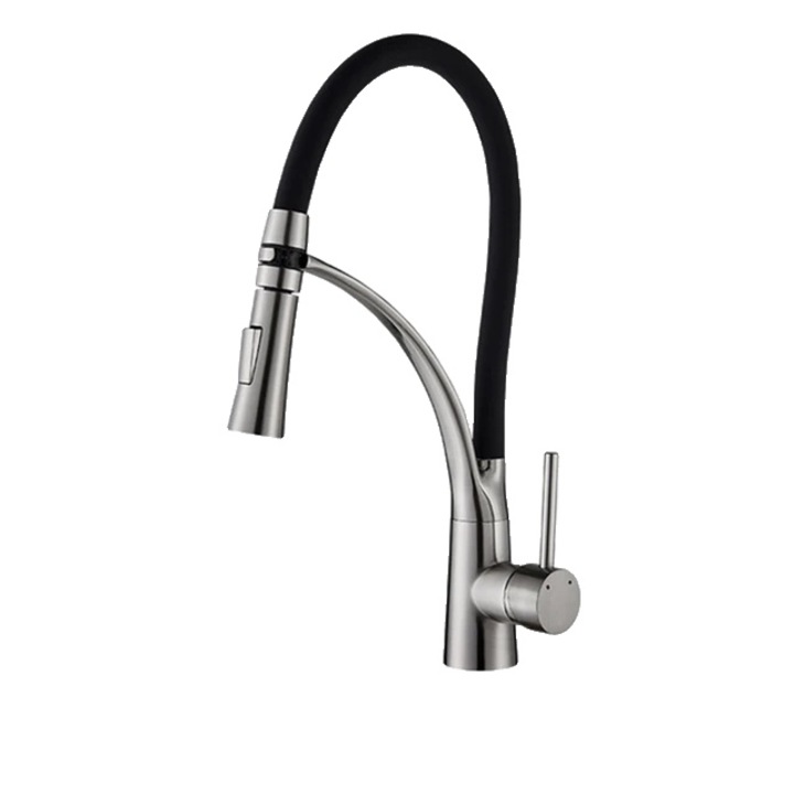 Szaniter csaptelep, sárgaréz/gumi, 360 fokban elforgatható, visszahúzható permetező, fekete/ezüst