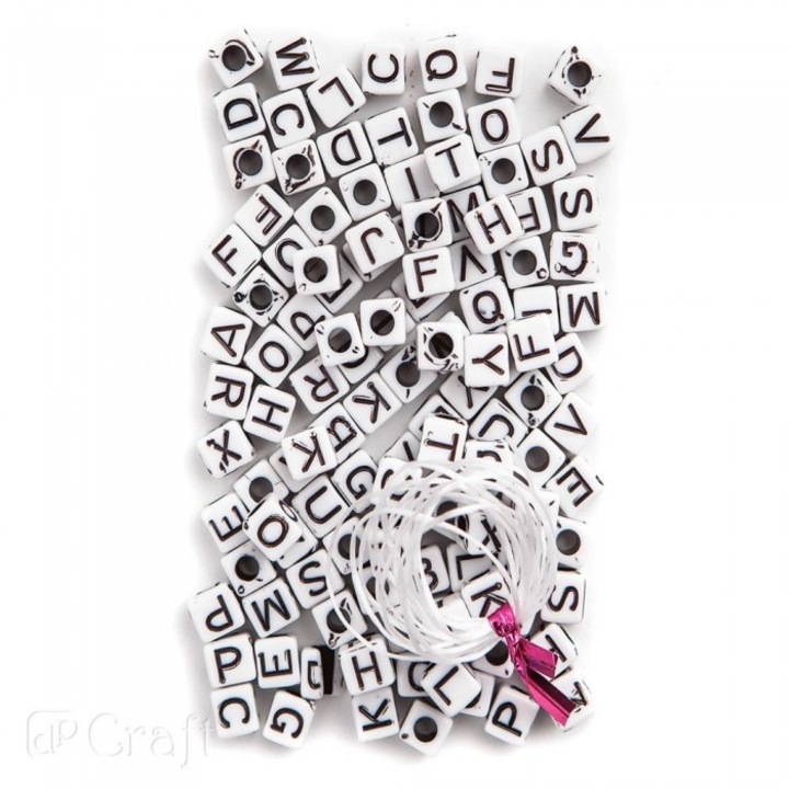 Set 130 margele cubice cu litere, DALPRINT, alb/negru, 0.5x0.5cm
