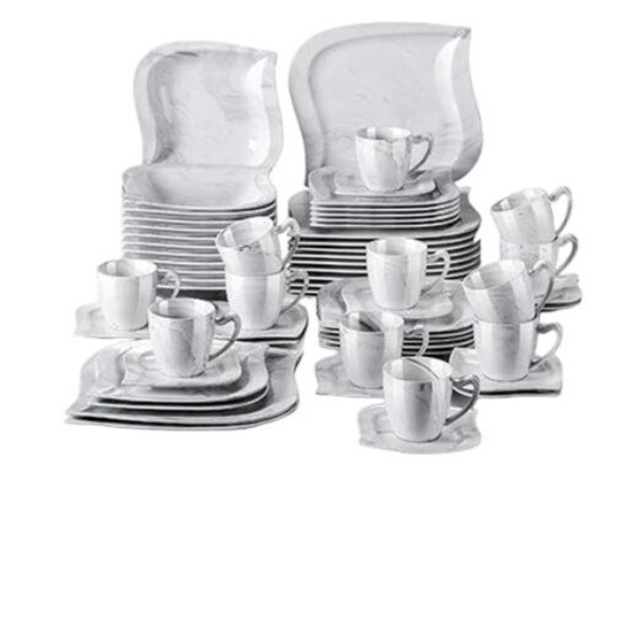 60 db-os étkészlet, porcelán, 12 személyes, szürke