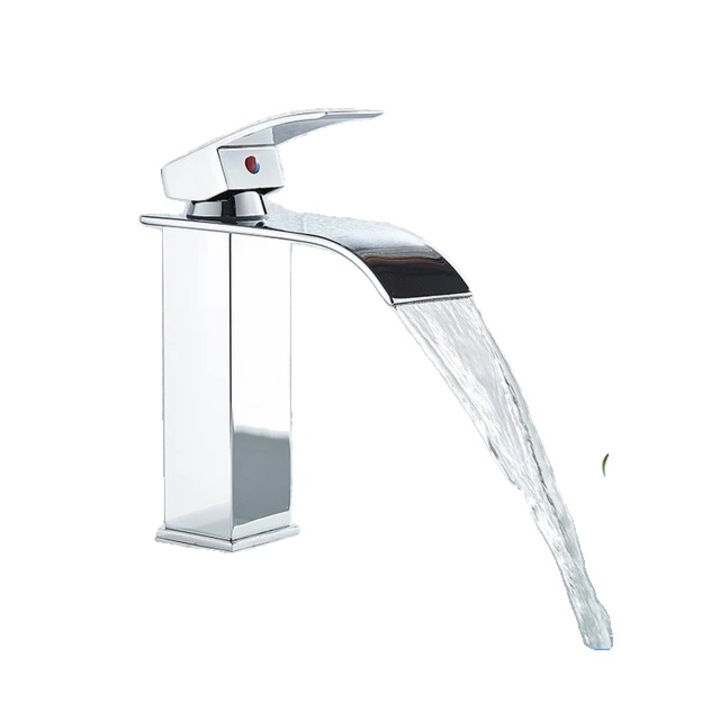 Szaniter csaptelep, vízesés, munkalapra szerelhető, krómozott, egyfogantyús