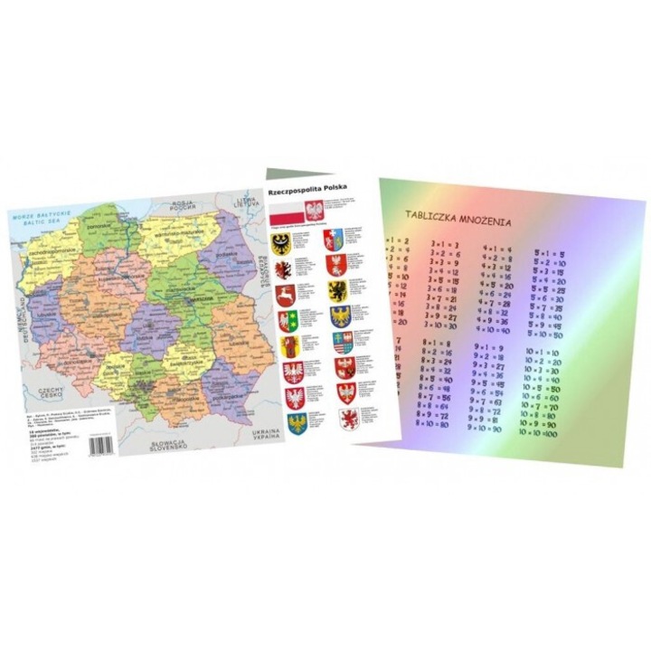 Protectie birou 7R, A3, laminata, harta Poloniei/tabla inmultirii, 30x42cm