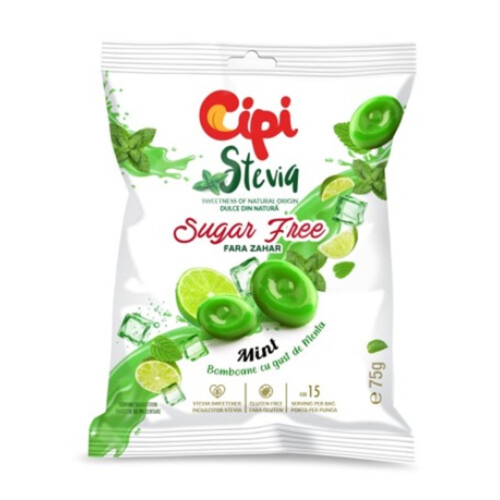 Bomboane, CIPI drops stevia menta - BOX (12 pungi * 75G)