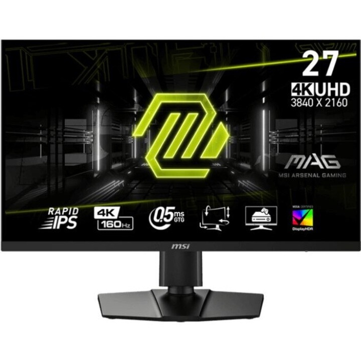 Monitor Gaming Rapid IPS LED MSI MAG 27" 274UPF E2, UHD (3840 x 2160), HDMI, DisplayPort, Pivot, 160 Hz, 0.5 ms (Negru)