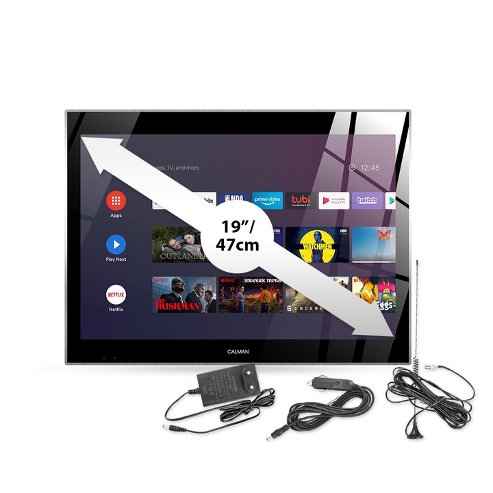 Смарт телевизор на 12V / 220V CALMAN Smart TV, Android, Full HD LED, 19 инча, Черен