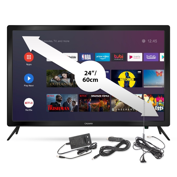 Смарт телевизор на 12V / 220V CALMAN Smart TV, Android, Full HD LED, 24 инча, Черен