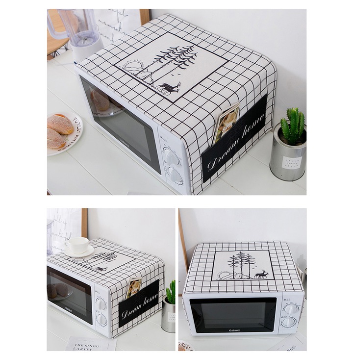 Покривало за пералня и сушилня, бяло/черно, 35x95 см, джобове за съхранение