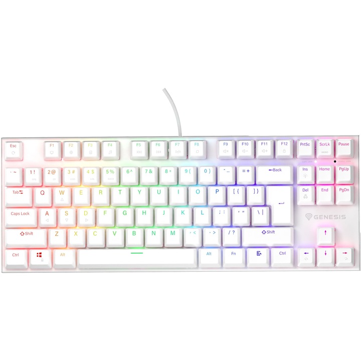 Безжична клавиатура Genesis Thor 303 TKL, Бял, USB