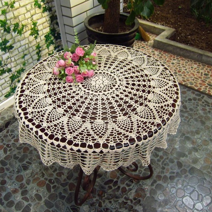Kerek asztalterítő Carmdering bézs pamut 65-70cm 75-80cm 85-90cm
