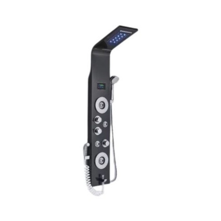 Panou de dus LED cu afisaj de temperatura, jeturi de ploaie si masaj cu 6 moduri, dus de mana de inalta presiune, experienta de spa de lux acasa, negru-L-8006