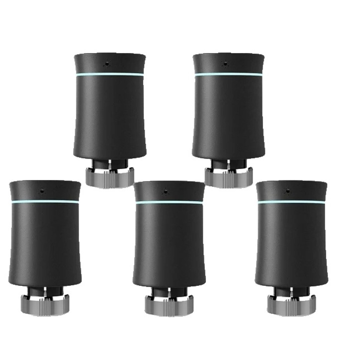 Set 5 Termostate Inteligente, Programabile, Negru, Control Vocal si de la Distanta, Compatibil cu Tuya ZigBee