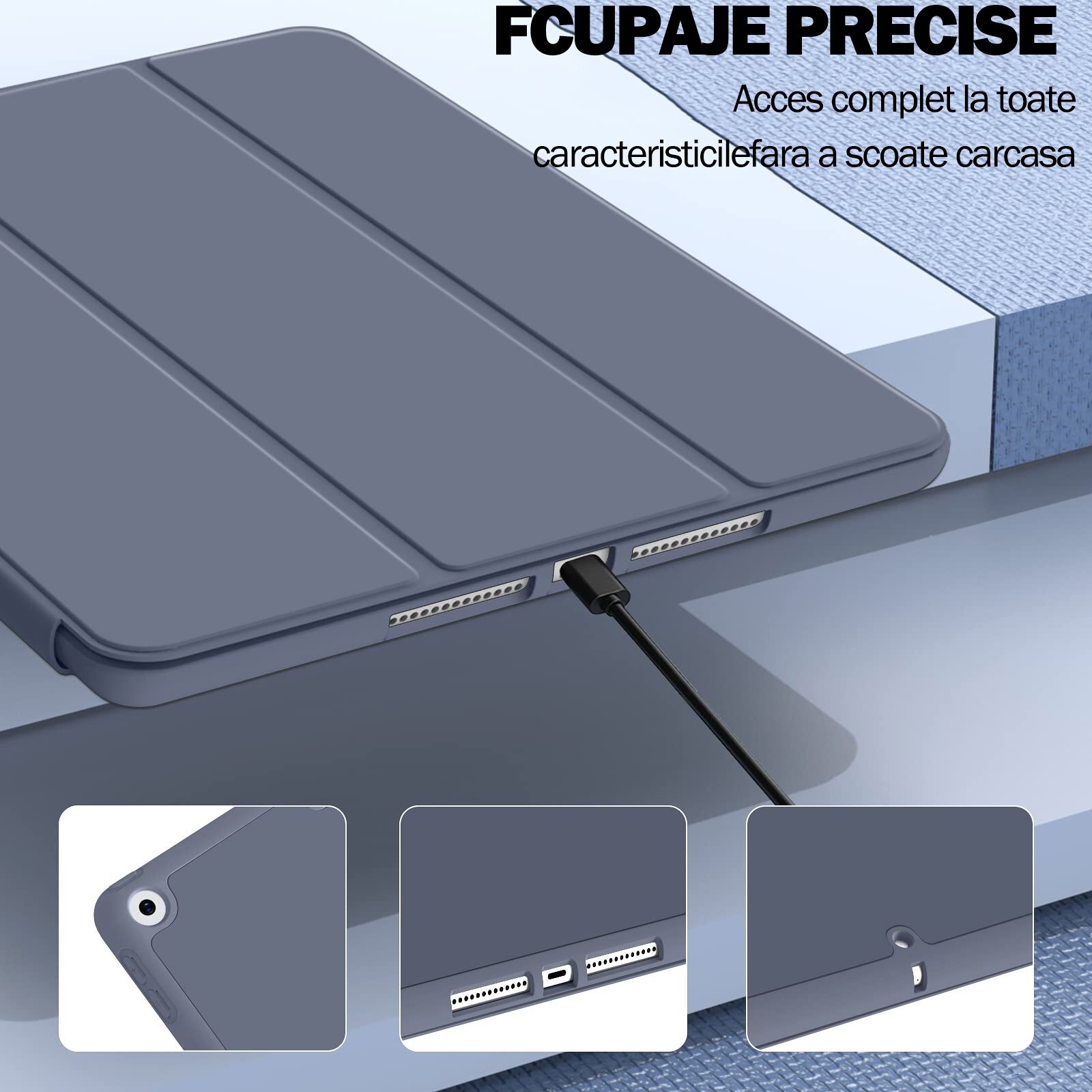 Husa protectie tableta, Begleri®, Compatibila cu iPad 7/8/9 10.2", iPad 10.2 2019 2020 2021 Husa pentru iPad a 7-a generatie pentru tableta cu suport pentru creion, Violet inchis