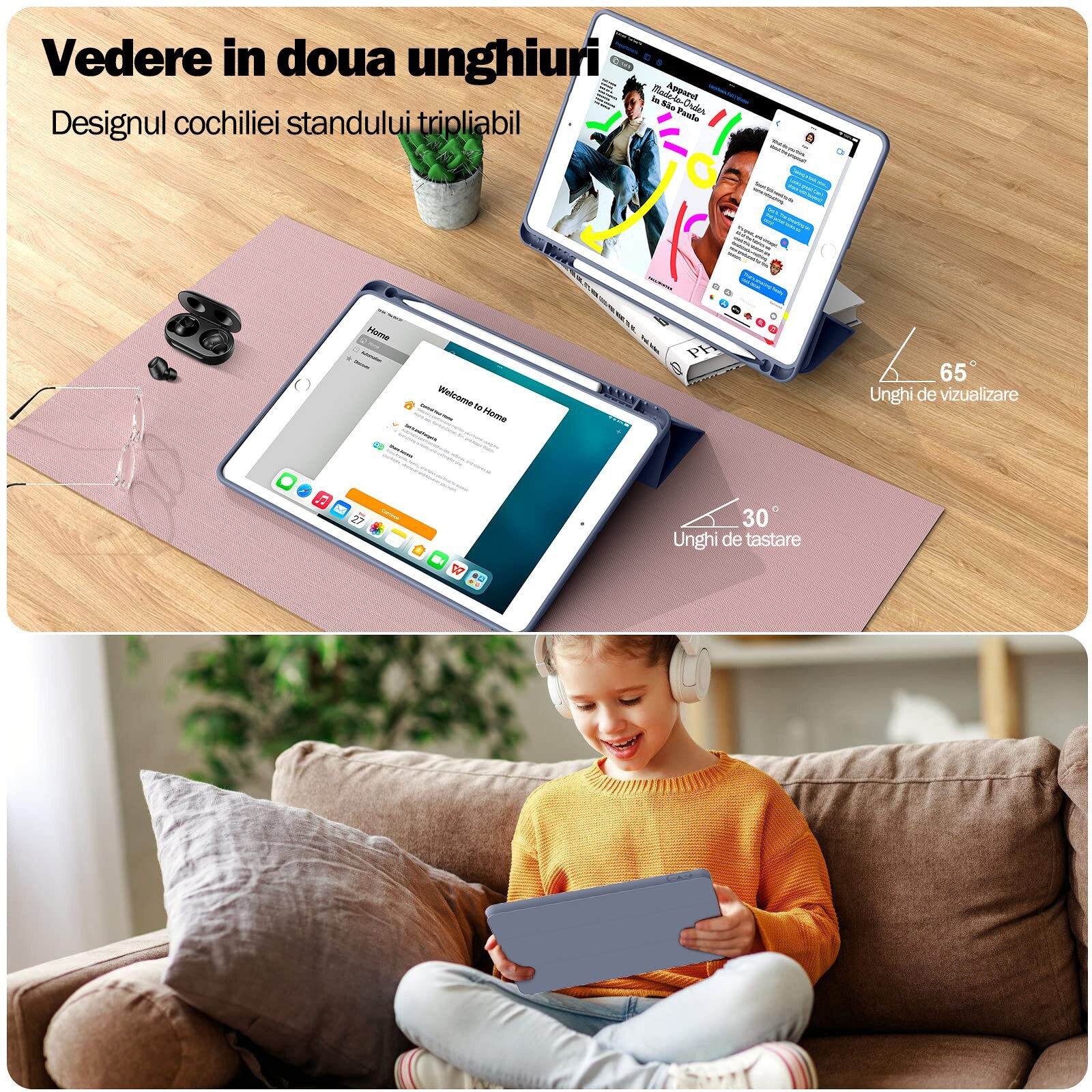 Husa protectie tableta, Begleri®, Compatibila cu iPad 7/8/9 10.2", iPad 10.2 2019 2020 2021 Husa pentru iPad a 7-a generatie pentru tableta cu suport pentru creion, Violet inchis