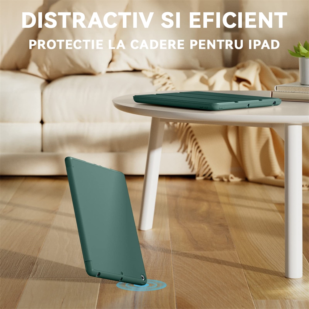 Husa tableta, Compatibila Apple iPad 7/8/9 10.2", 2019 2020 2021 Husa suport pentru creion, REDKID®, Green Tea