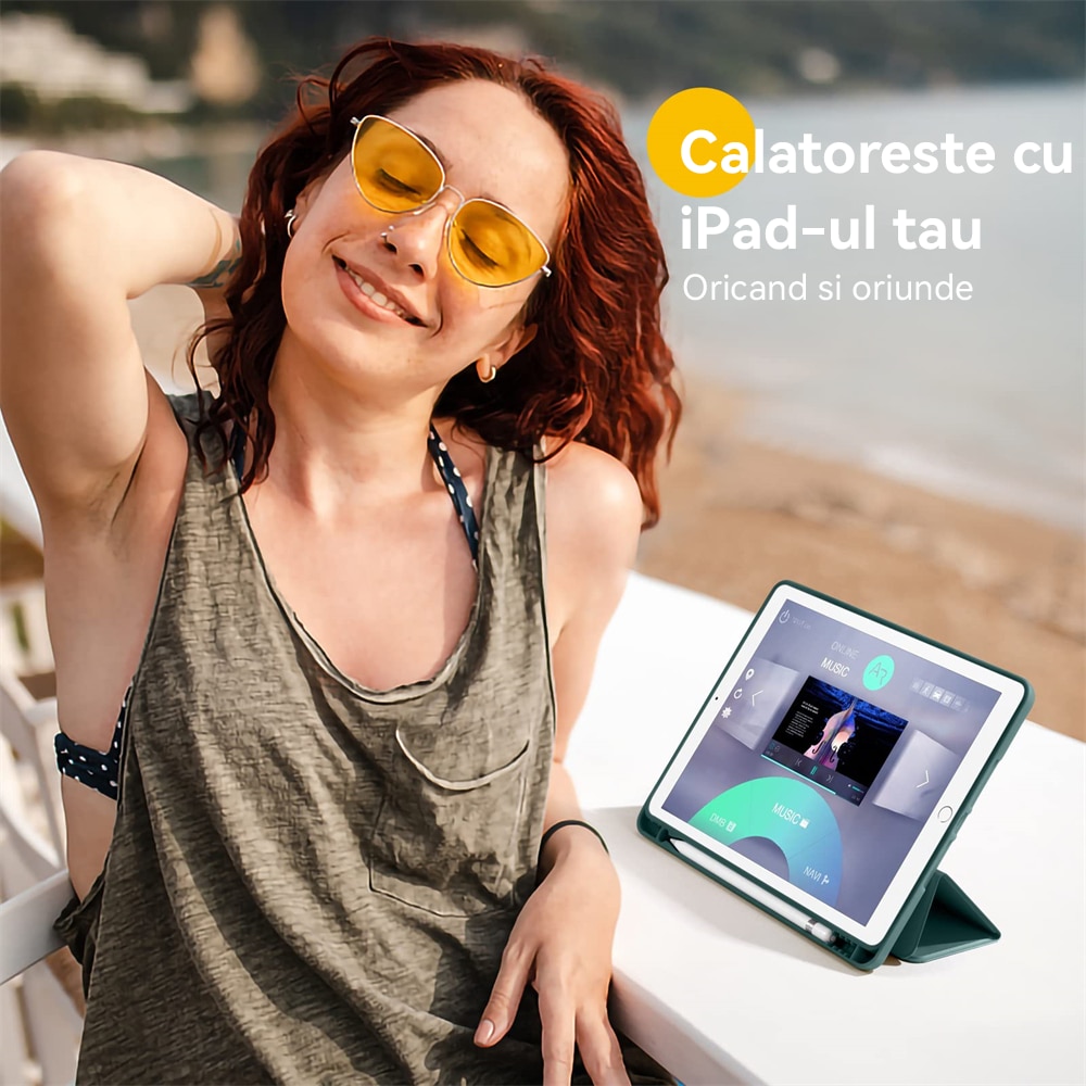 Husa tableta, Compatibila Apple iPad 7/8/9 10.2", 2019 2020 2021 Husa suport pentru creion, REDKID®, Green Tea
