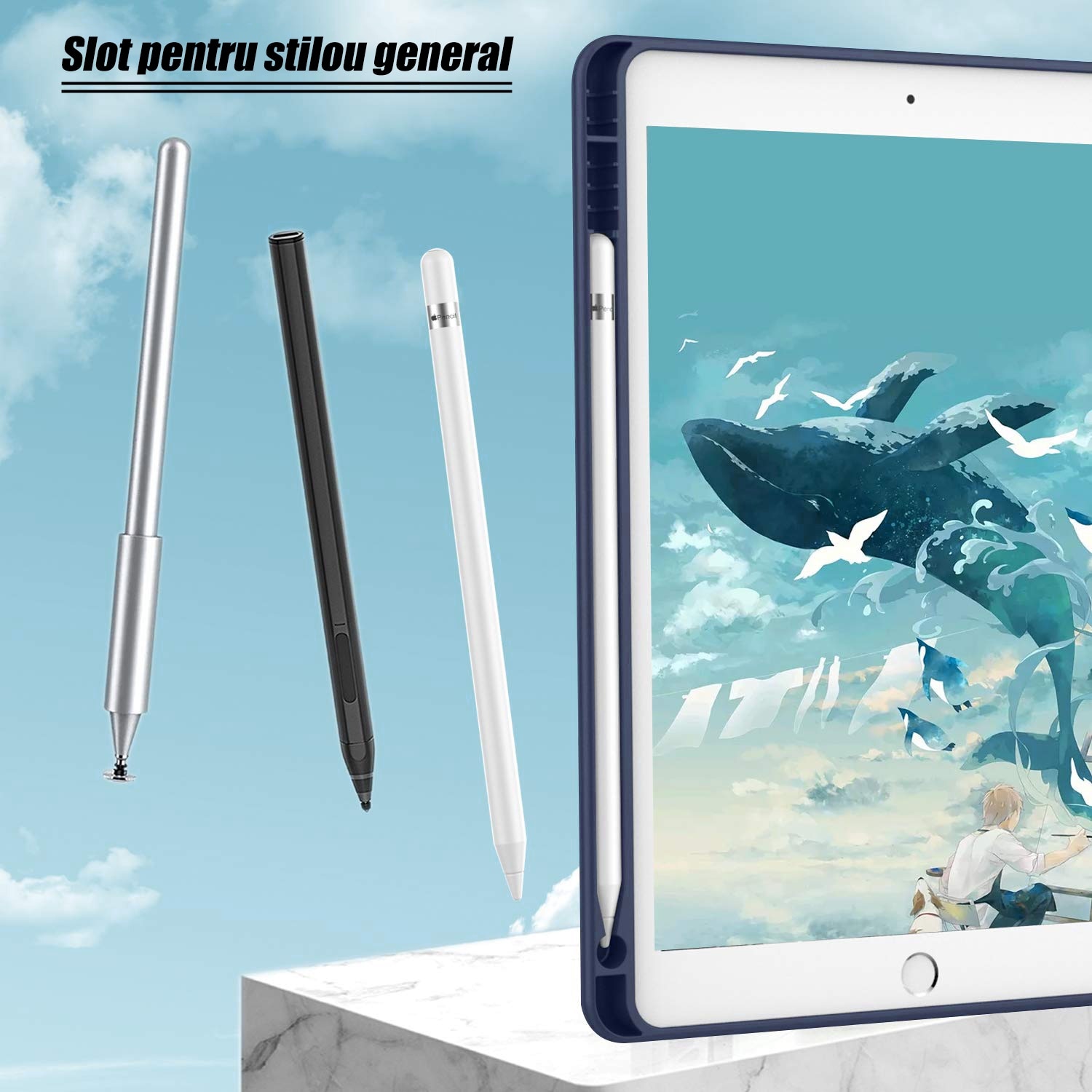 Husa protectie tableta, Begleri®, Compatibila cu iPad 7/8/9 10.2", iPad 10.2 2019 2020 2021 Husa pentru iPad a 7-a generatie pentru tableta cu suport pentru creion, Violet inchis