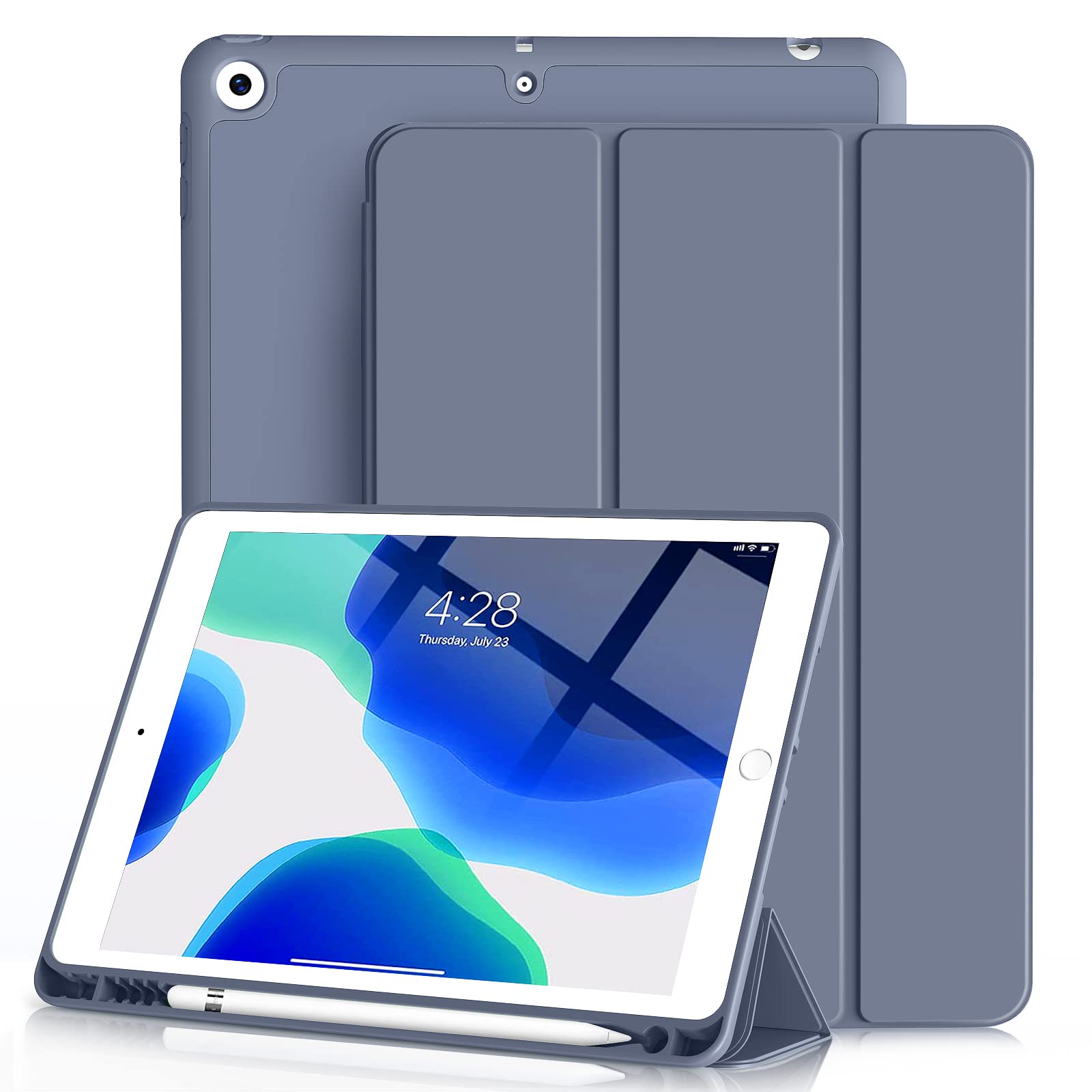 Husa protectie tableta, Begleri®, Compatibila cu iPad 7/8/9 10.2", iPad 10.2 2019 2020 2021 Husa pentru iPad a 7-a generatie pentru tableta cu suport pentru creion, Violet inchis