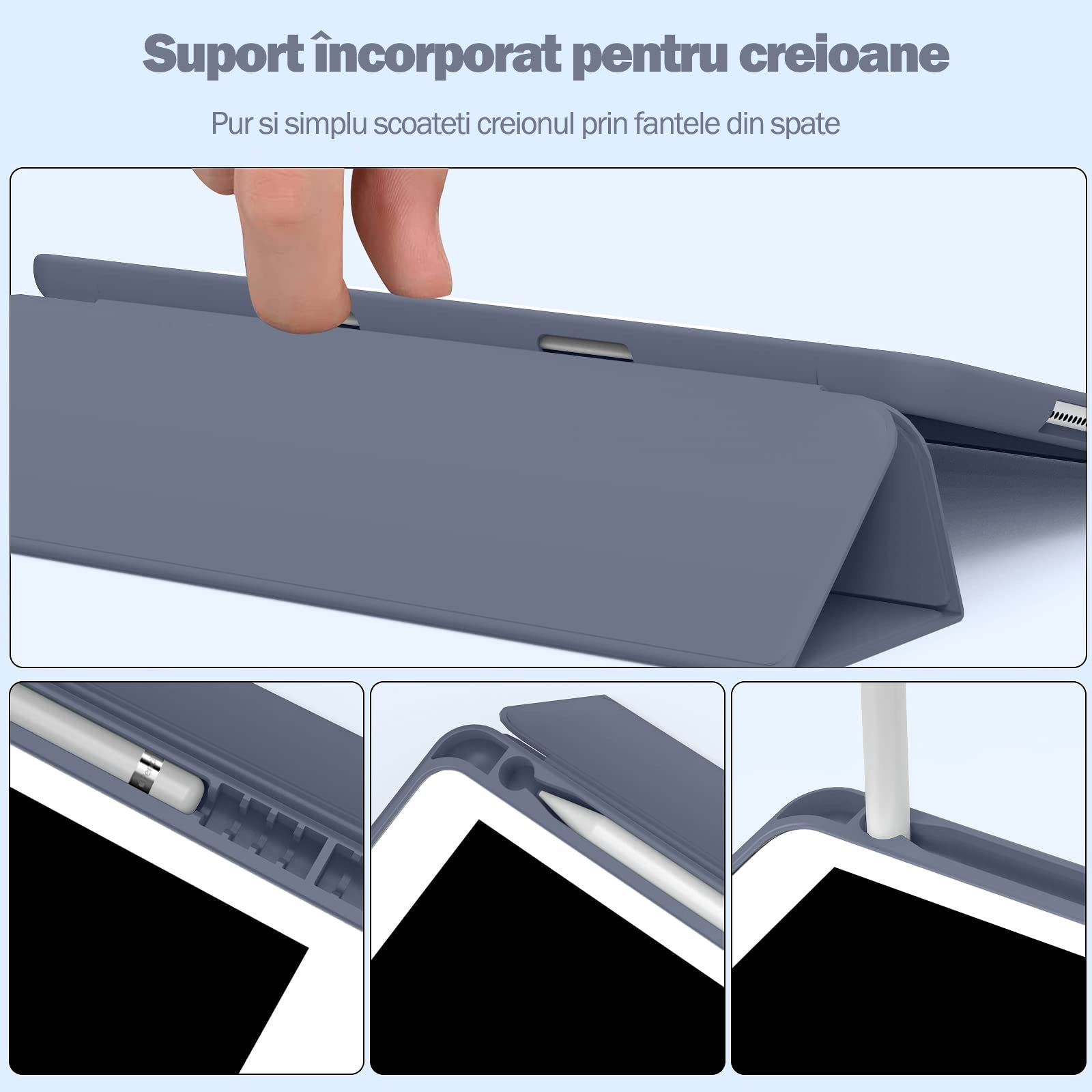 Husa protectie tableta, Begleri®, Compatibila cu iPad 7/8/9 10.2", iPad 10.2 2019 2020 2021 Husa pentru iPad a 7-a generatie pentru tableta cu suport pentru creion, Violet inchis