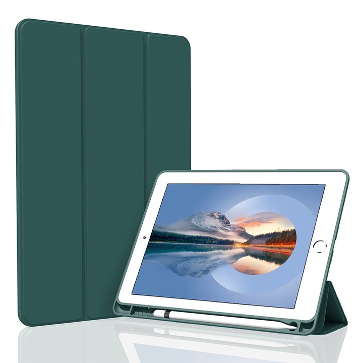 Husa tableta, Compatibila Apple iPad 7/8/9 10.2", 2019 2020 2021 Husa suport pentru creion, REDKID®, Green Tea