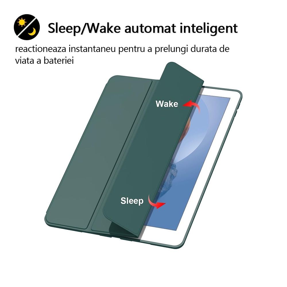 Husa tableta de protectie, Compatibila Apple iPad 10.9 inch 2022, REDKID®, Husa suport pentru creion, Green Tea