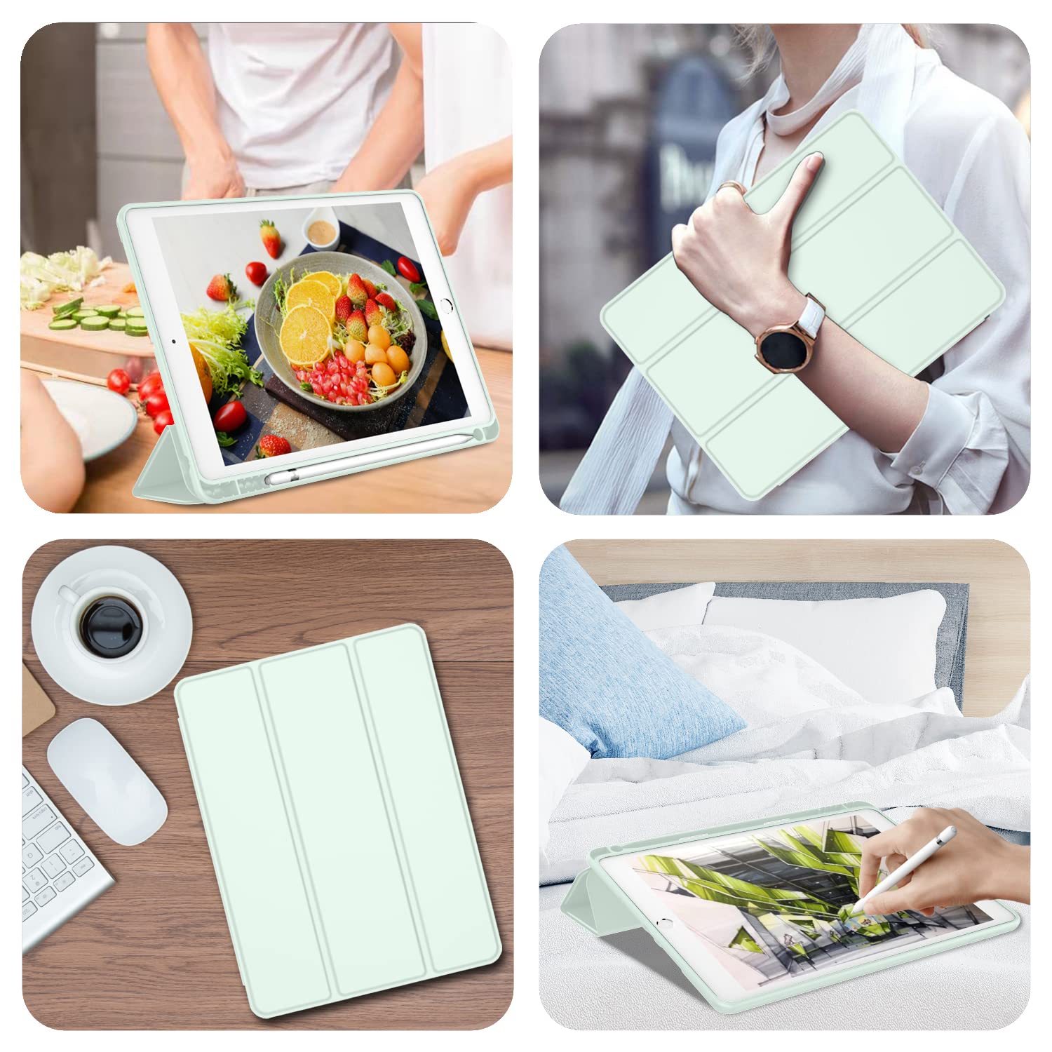 Husa protectie tableta, Begleri®, Compatibila cu iPad 7/8/9 10.2", iPad 10.2 2019 2020 2021 Husa pentru iPad a 7-a generatie pentru tableta cu suport pentru creion, Verde proaspat