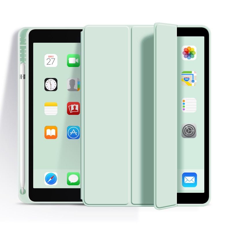 Husa protectie tableta, Begleri®, Compatibila cu iPad 7/8/9 10.2", iPad 10.2 2019 2020 2021 Husa pentru iPad a 7-a generatie pentru tableta cu suport pentru creion, Verde proaspat